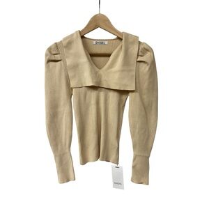 NWT Snidel Beige Taupe Puff Sleeve Ribbed Sweater  OS